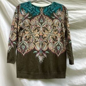 Talbots Brown Graphic knit top with Long Sleeves, size small petite
